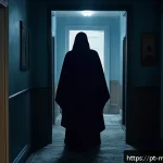 신비아파트 팬소설 추천 - A mysterious new ghost ally standing beside the original Shinbi Apartment characters in a dimly lit,...