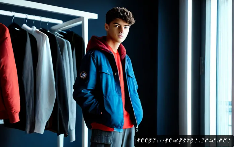 신비아파트 강림의 스타일 분석 - Photorealistic fashion analysis scene, confident Brazilian teenage boy in a modern São Paulo apartme...